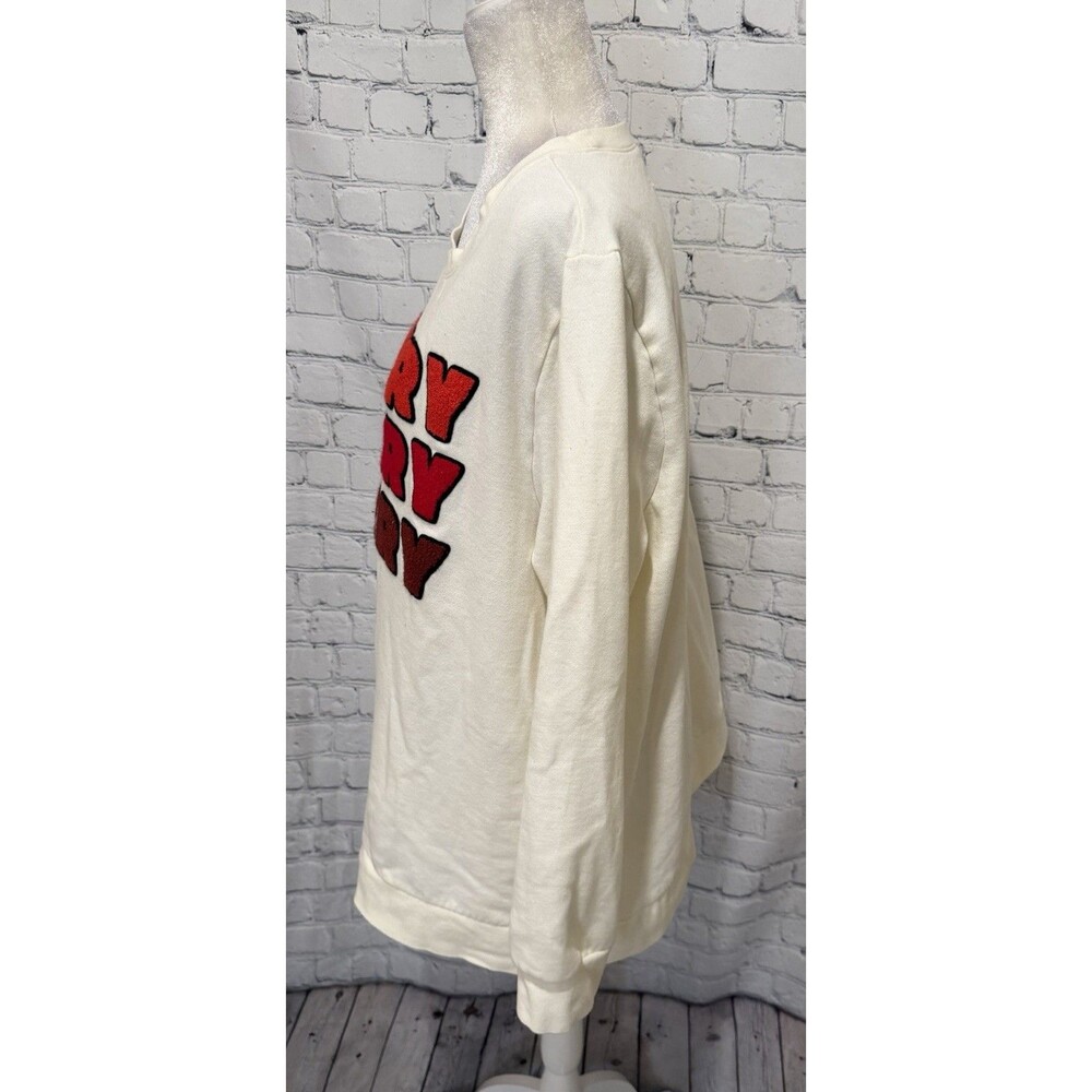 Lane Bryant Merry Graphic Christmas Holiday Cream Long Sleeve Sweatshirt 14/16 - Picture 3 of 8